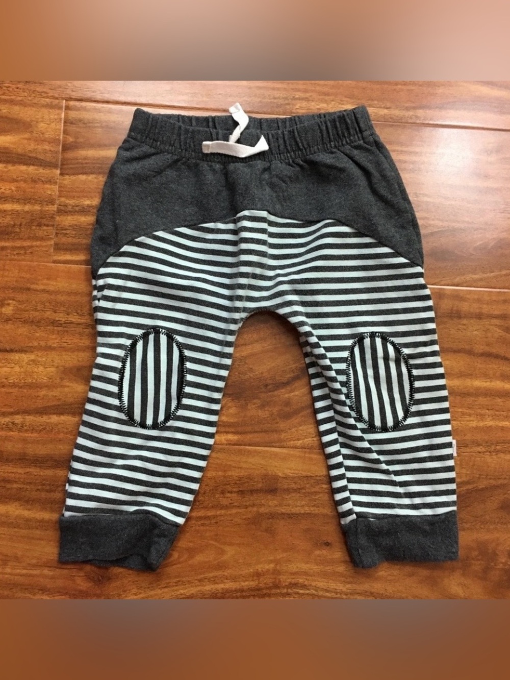 3/$25 Rosie Pope Baby Gray Mint Green Stripe Cotton Pants Size 18M Casual Cozy